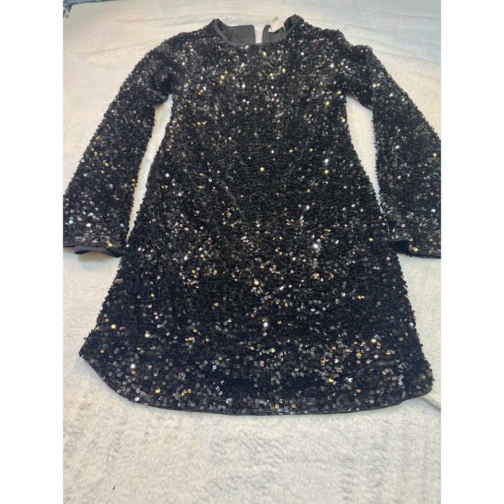 H&M Women's Black Mock Neck Sequin Long Sleeve mini Size XS